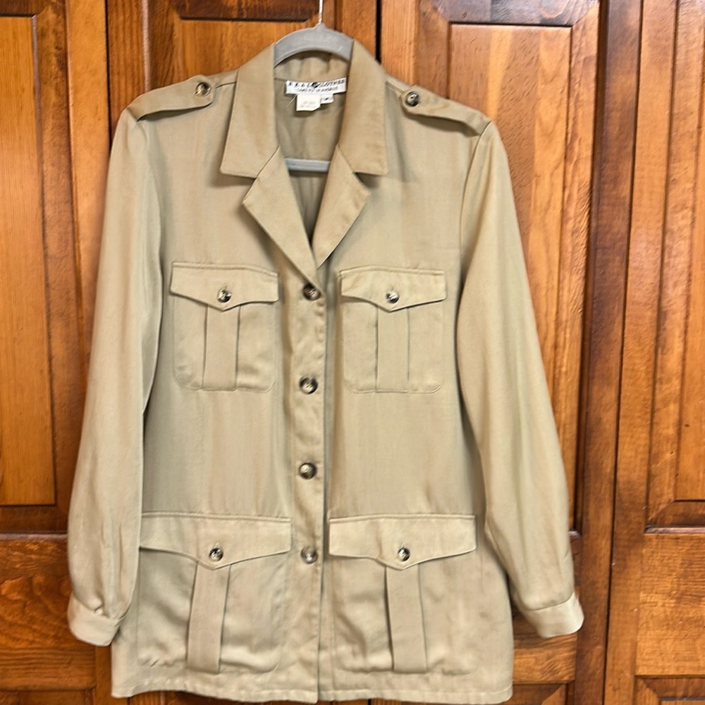Real Clothes Saks Fifth Avenue Khaki Utility Jacket Safari Bush Blazer Tencil P
